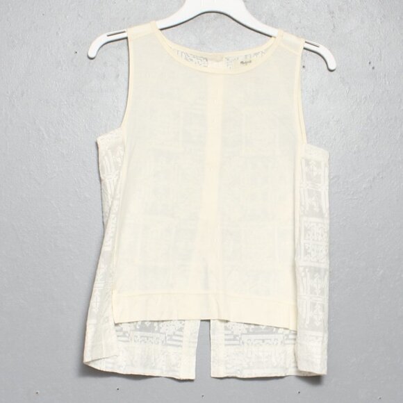 Madewell threadwork ivory sheer back sleeveless cotton silk blouse - Picture 1 of 5